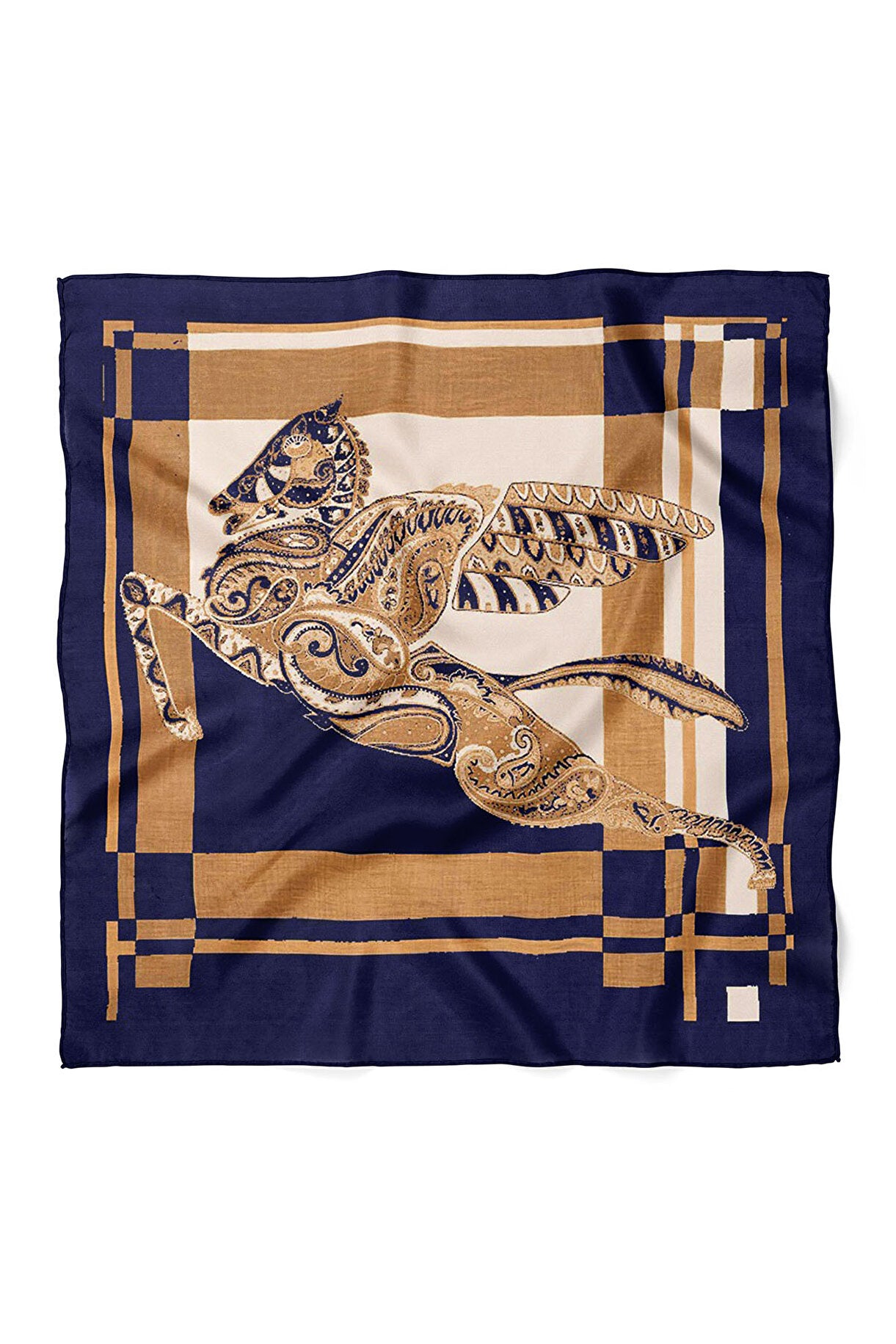Kanatlı At Figürlü Saten Bandana 50x50 cm – Pegasus Desenli Premium Tasarım