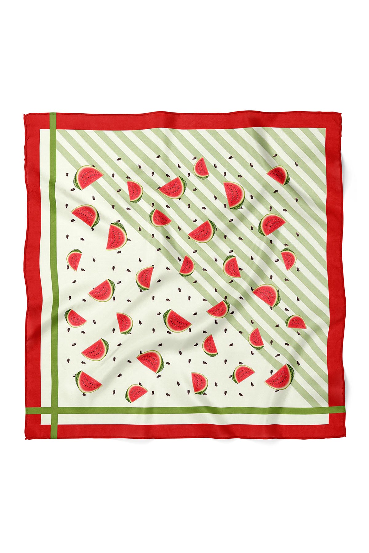 Kiraz Desenli Saten Bandana 50x50 cm – Tek Taraflı Baskı Şık Saç & Boyun Fuları