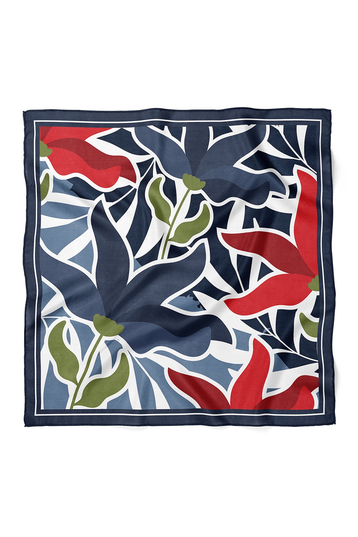 Yaprak Desenli Saten Bandana 55x55 cm | Şık Çanta Aksesuarı & Boyun Fuları