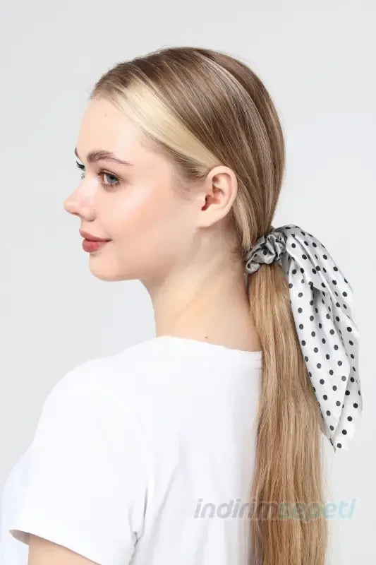 Kadın Aksesuar Saten Puantiyeli Lastikli Simit Scrunchie Fular Saç Toka - Indirimsepeti