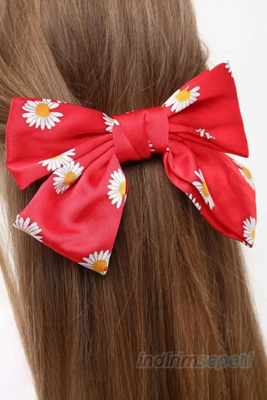 Kadın Papatya Lüx Saten Fiyonklu Otomatik Toka Kırmızı - Indirimsepeti