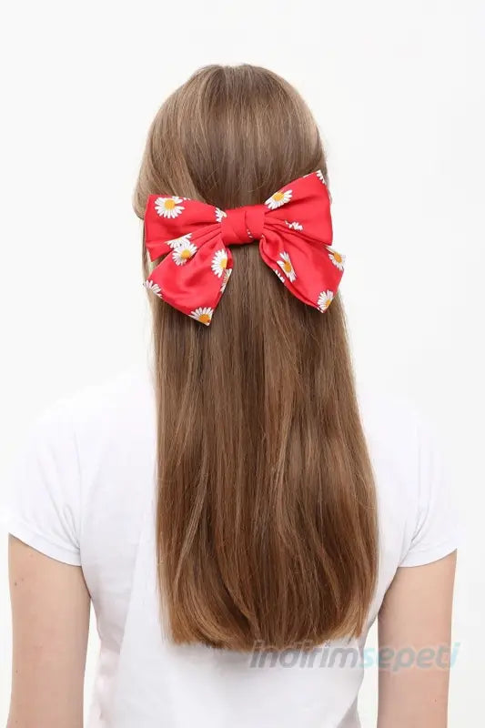 Kadın Papatya Lüx Saten Fiyonklu Otomatik Toka Kırmızı - Indirimsepeti