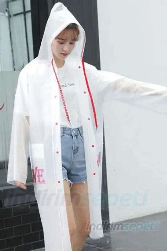 Kalite Unisex Yağmurluk Cepli Dayanıklı Love Rain Kapşonlu XL - Indirimsepeti