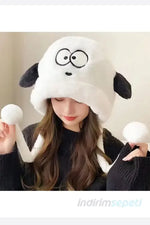 Kürklü Kulaklıklı Pelüş Şapka Bere Balıkçı Şapkası Sevimli Göz - Indirimsepeti