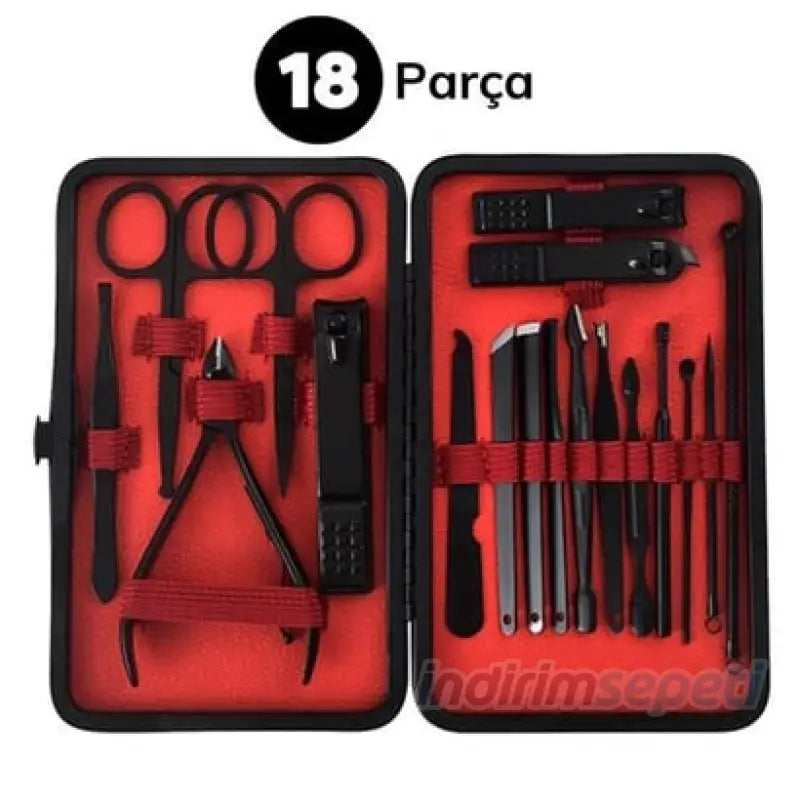 Lüks Seri 18 Parça Çanta Tipi Paslanmaz Çelik Manikür Pedikür Profesyonel Tırnak Bakım Temizlik Seti - Indirimsepeti