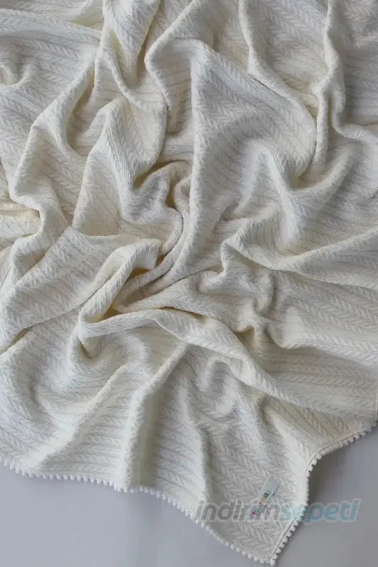 Örgü Desen Bebek Pikesi Organik Pamuk Bebek Battaniyesi Ekru 100x120 Cm - Indirimsepeti