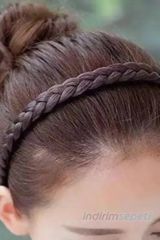 Örgülü Lastikli Saç Bandı Saç Aksesuar Hairband Kahverengi 2 Adet