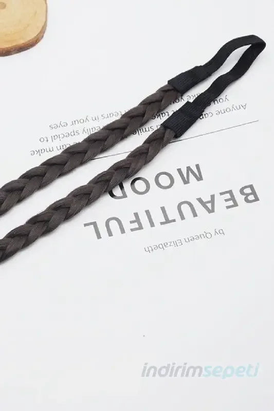 Örgülü Lastikli Saç Bandı Saç Aksesuar Hairband Kahverengi 2 Adet