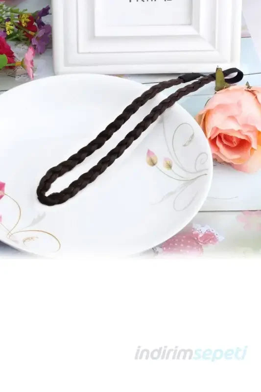 Örgülü Lastikli Saç Bandı Saç Aksesuar Hairband Kahverengi 2 Adet