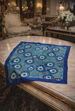 Nazar Boncuklu & Lale Desenli Saten Bandana Fular Çanta Aksesuarı & Boyun Fuları 50x50 cm Mavi