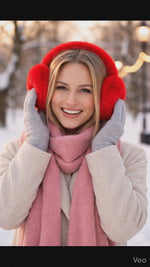 Kırmızı Kulaklık Peluş Katlanır Soğuk Koruyucu Peluş Kalın Kışlık Soft Kulaklık