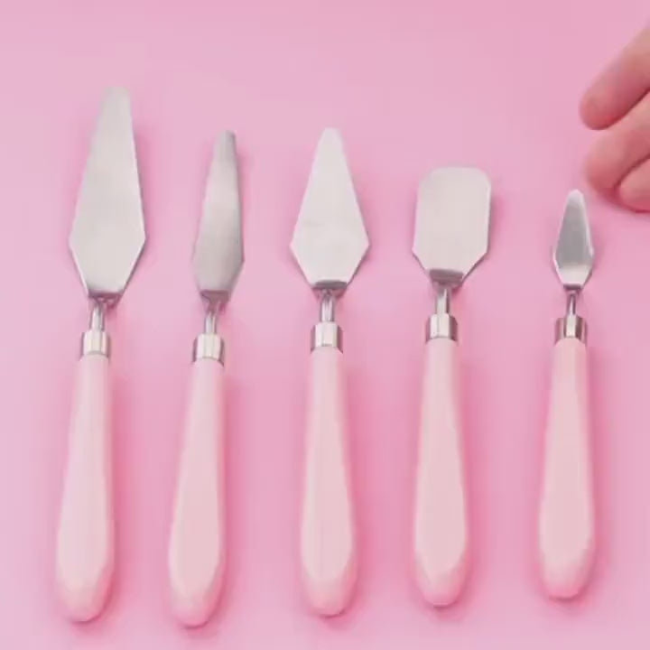 5’li Paslanmaz Çelik Resim Spatula Seti – Sanat ve Hobi İçin Palet Bıçakları – Pembe