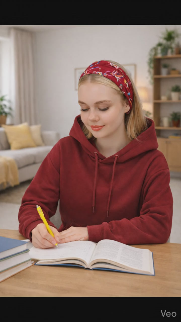 Boncuklu % 100 Pamuklu Kumaş Paraşüt Lastikli Bandana Saç Aksesuar Bordo