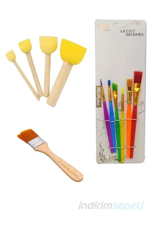 Renkli Fırça, 4'lü Ponpon Fırça, 1 Adet Zemin Fırça - Indirimsepeti