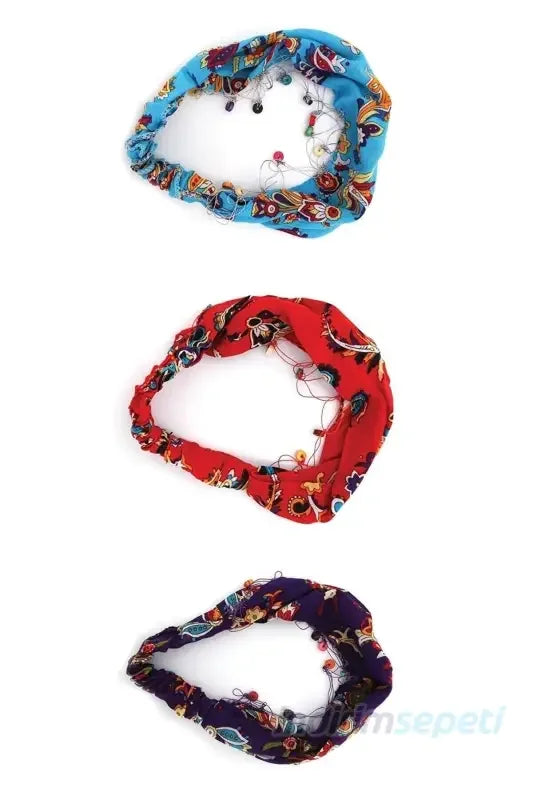 Saç Bant Pamuklu Lastikli Çiçek Desenli  Boncuklu Saç Bandı 3 Farklı Renk - Indirimsepeti