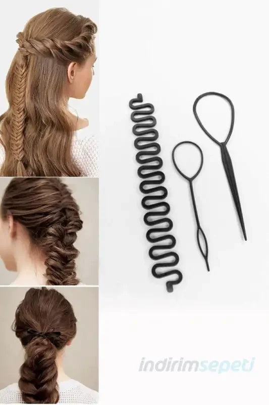 Saç Topuz Yapma ve Saç Örme Aparatı Seti 3'lü - Indirimsepeti