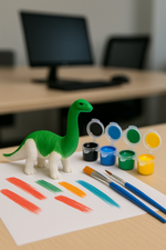 3D Hayvanlar Alemi Boya Seti – Dinozor Figürlü 6 Renkli Boya ve 2’li Fırça Seti