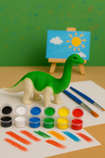 3D Hayvanlar Alemi Boya Seti – Dinozor Figürlü 6 Renkli Boya ve 2’li Fırça Seti