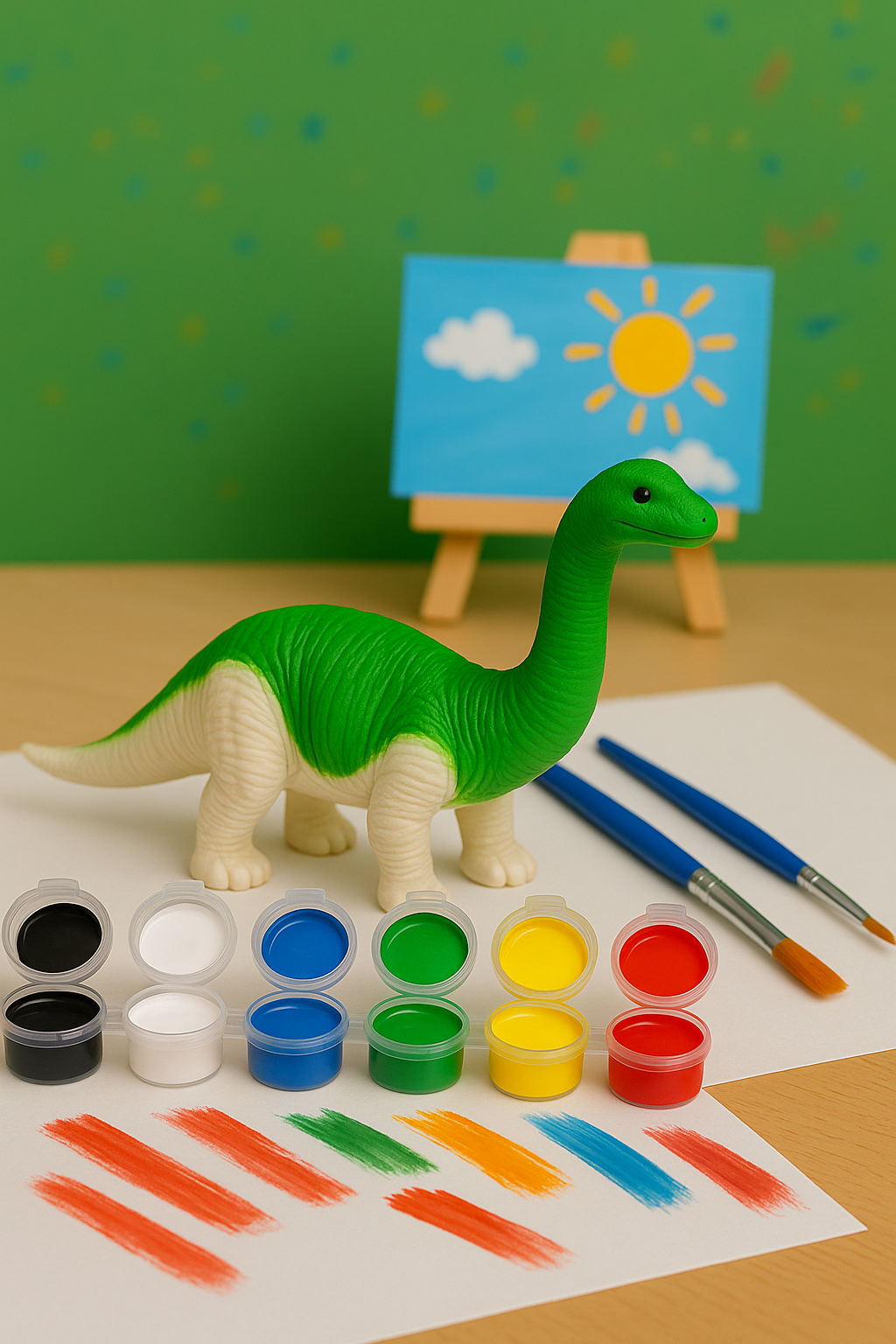 3D Hayvanlar Alemi Boya Seti – Dinozor Figürlü 6 Renkli Boya ve 2’li Fırça Seti