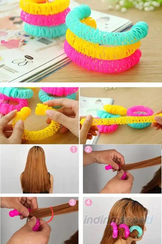 Sihirli Saç Bigudi Spiral Bukleler Rulo Donuts Curl Saç Şekillendirici Aracı Saç 4 Adet