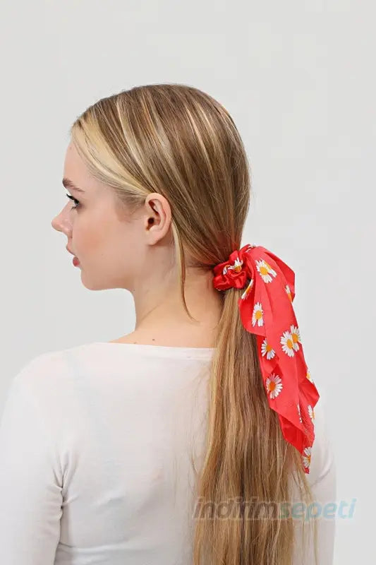 Simit Toka Papatya Lastikli Saten Fular Saç Aksesuar Kırmızı - Indirimsepeti