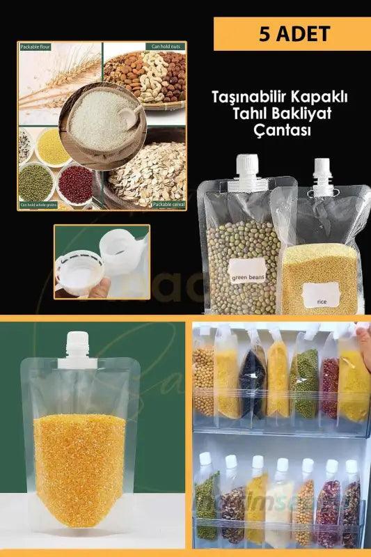 Sıvı Kuru Gıda Poşeti Yıkanabilir Kapaklı 5 Adet Desenli - Indirimsepeti