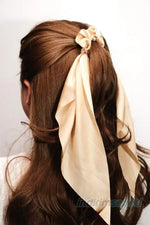 Toka Simit Lastikli Kuyruklu Saten Fular Lastik Toka Saç Aksesuar Krem - Indirimsepeti