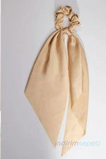 Toka Simit Lastikli Kuyruklu Saten Fular Lastik Toka Saç Aksesuar Krem - Indirimsepeti