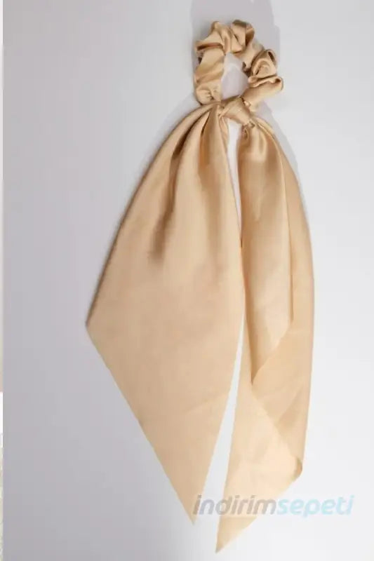 Toka Simit Lastikli Kuyruklu Saten Fular Lastik Toka Saç Aksesuar Krem - Indirimsepeti