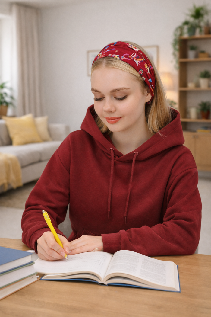 Boncuklu % 100 Pamuklu Kumaş Paraşüt Lastikli Bandana Saç Aksesuar Bordo