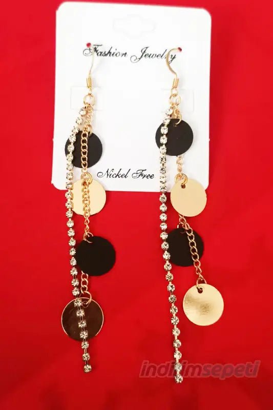 Zincir Küpe Daire Yuvarlak Figürlü Şerit Zirkon Taşlı 2'li Set 11 cm - indirimsepeti