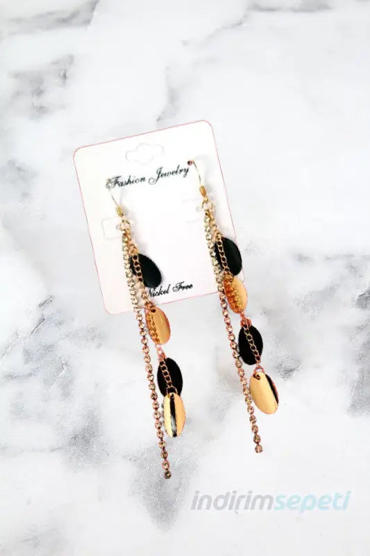 Zincir Küpe Oval Figürlü Şerit Zirkon Taşlı 2'li Set 11 cm - Indirimsepeti