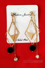 Zincir Küpe Tek Taş Baklava Figürlü Siyah Ponponlu 2'li Set 11 cm - Indirimsepeti