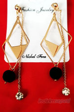 Zincir Küpe Tek Taş Baklava Figürlü Siyah Ponponlu 2'li Set 11 cm - Indirimsepeti