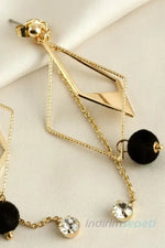 Zincir Küpe Tek Taş Baklava Figürlü Siyah Ponponlu 2'li Set 11 cm - Indirimsepeti